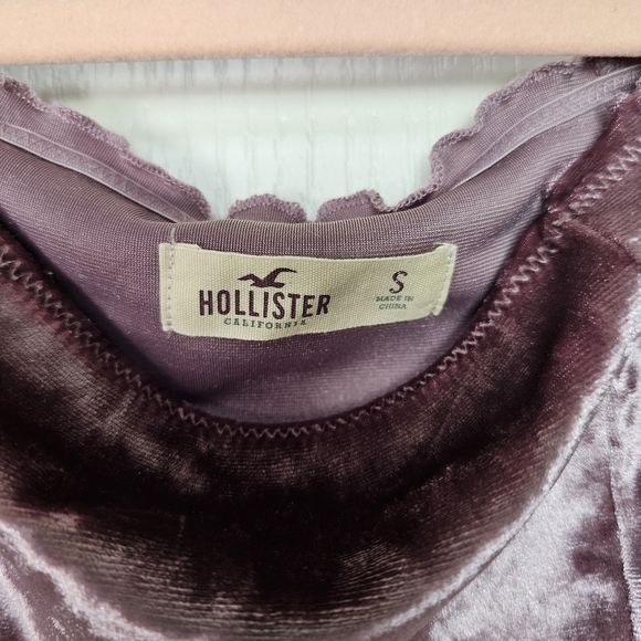 Womens Hollister Velvet Lavender Mauve Long Sleeve Off Shoulder Mini Dress SM - Picture 3 of 4